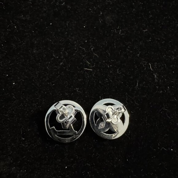 Louis Vuitton Silver Tone Crystal Stud Style Earrings with Flower Logo - Picture 4 of 5